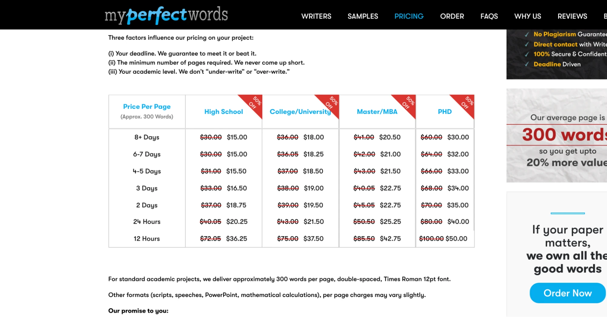 MyPerfectWords pricing